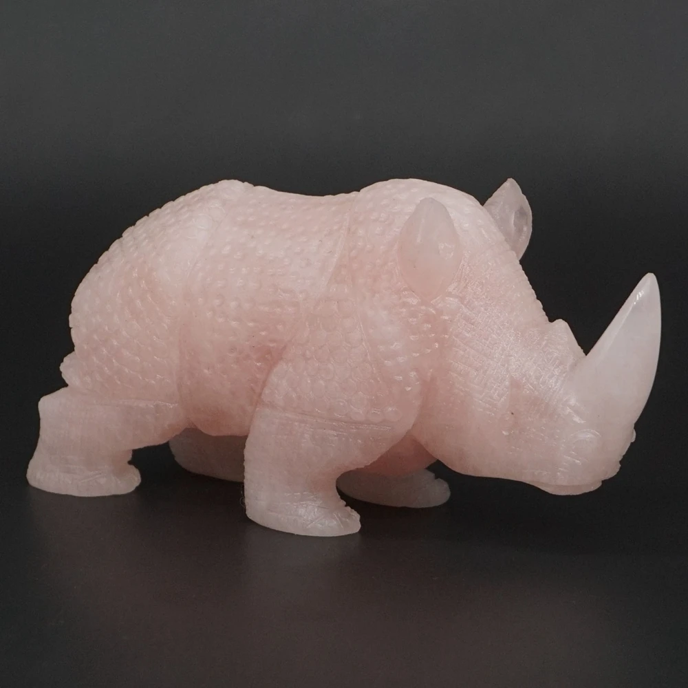 

4.2" Rhinoceros Natural Gemstone Rose Quartz Crystal Carved Reiki Healing Stone Animal Figurine Craft Home Decoration #1