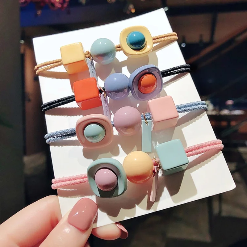 

Candy Color Cube Ball Hair Ring Rope Knotted Sweet Elastic Hair Rubber Bands Women Girls Hair Ties Accessories Ponytail Holder
