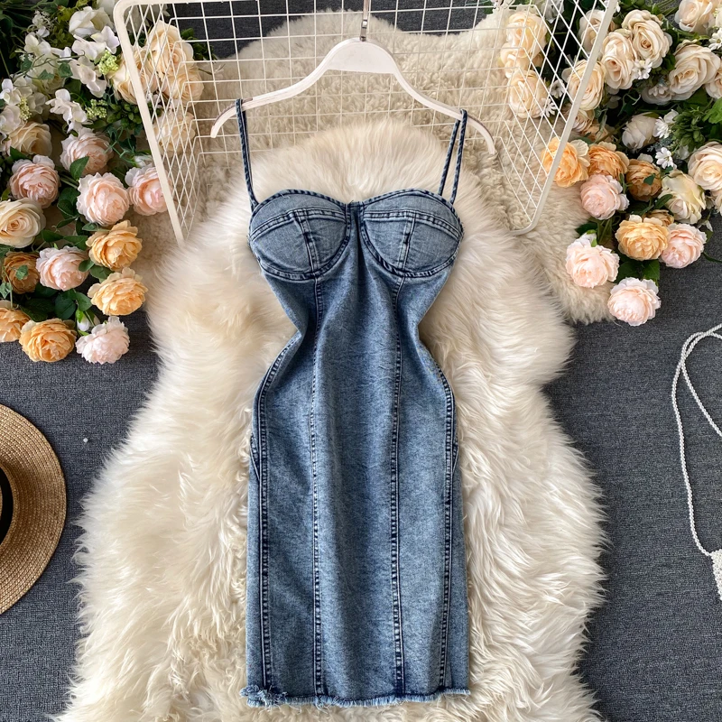 

Chic Style Denim Skirt Children's Summer 2021 New Sexy Halter Dress