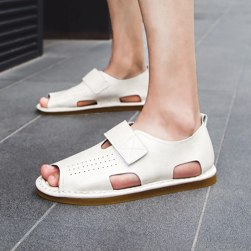 Мужские сандалии из натуральной кожи Классические мужские шлёпанцы ручной