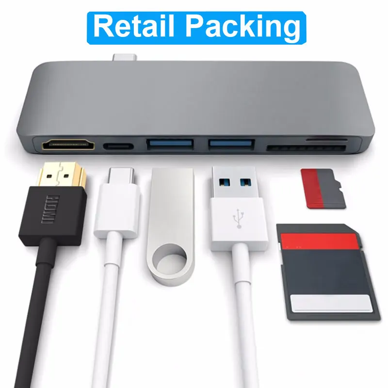 EASYA Thunderbolt 3 Адаптер Тип C к HDMI концентратор для samsung DEX станция USB-C док-станция с PD SD/TF кард-ридер USB 3,0 порт - Цвет: Original Box-Gray