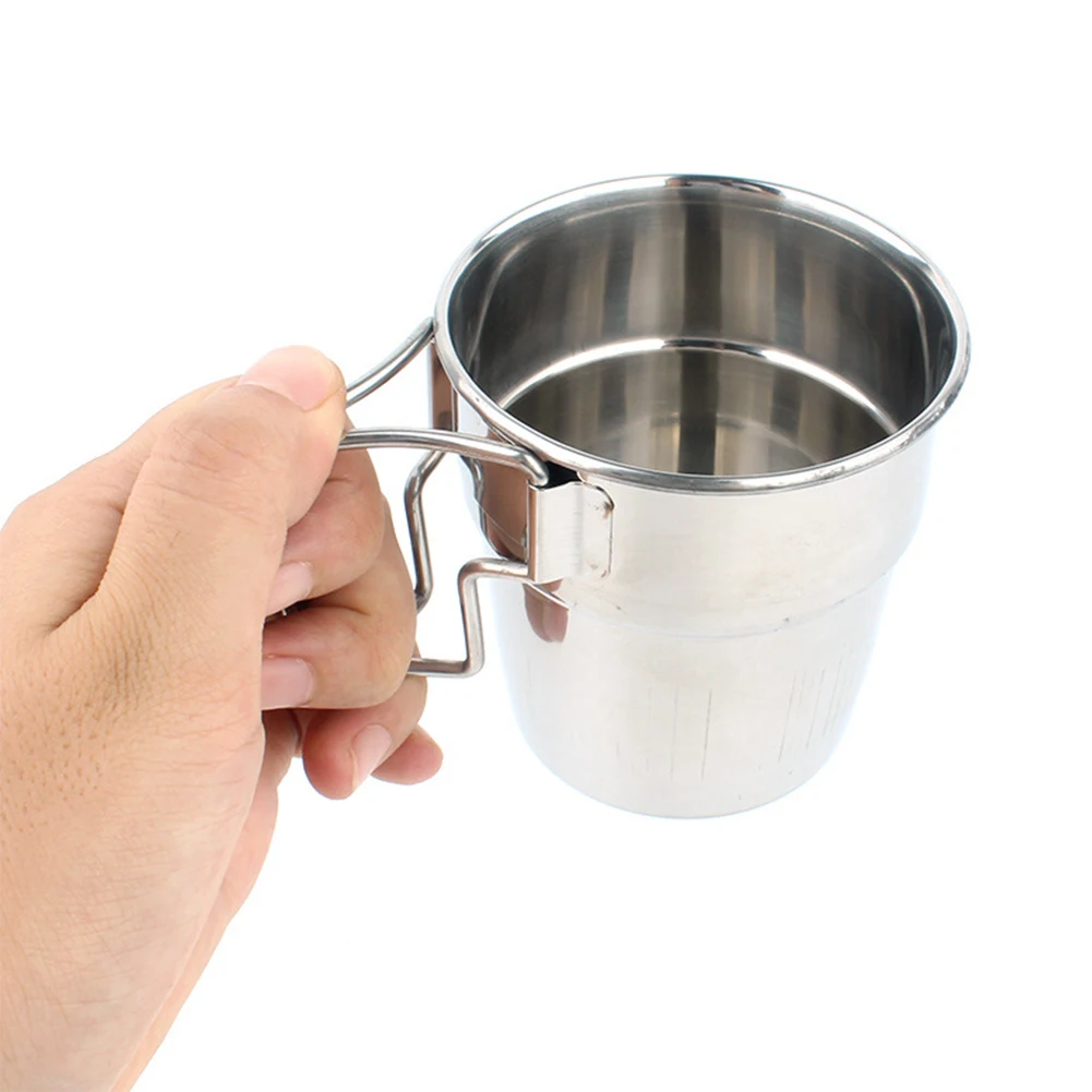 

4pcs/set Picnic Climbing Hiking Beer Camping Cup Barbecue Foldable Handle Drinkware Outdoor Travel Stainless Steel Multifunction