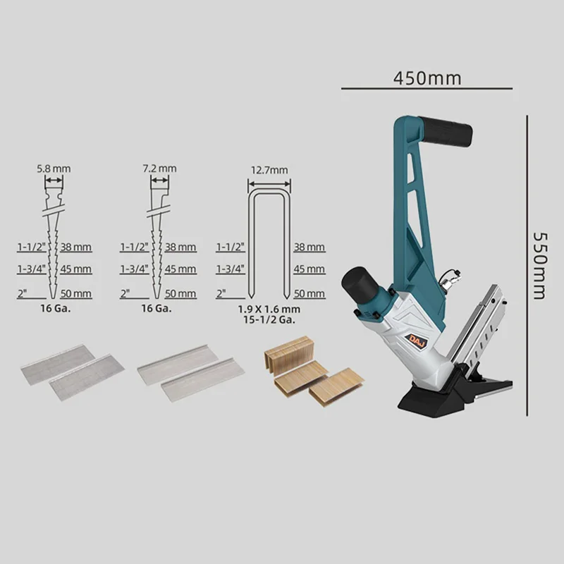 Pneumatic 16 and 15.5-Gauge Hardwood Flooring Stapler with Long-Reach Handle Flooring Nailer Kit