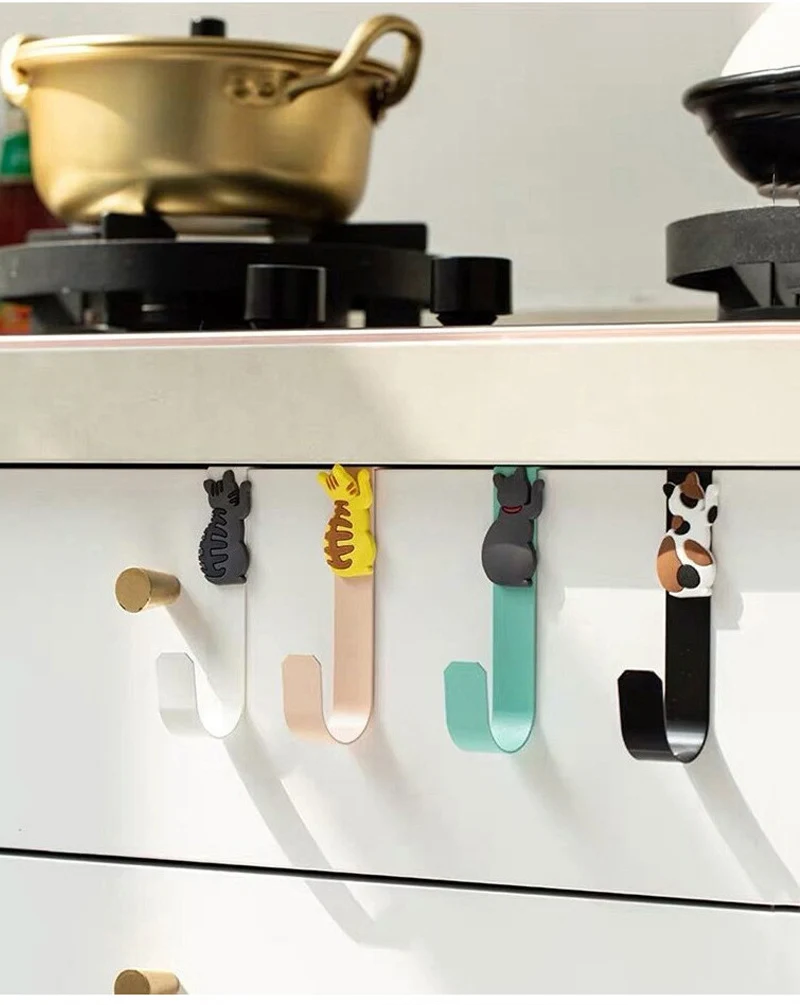 Самоклеящиеся крючки с рисунком кошки держатель для хранения в ванной кухне