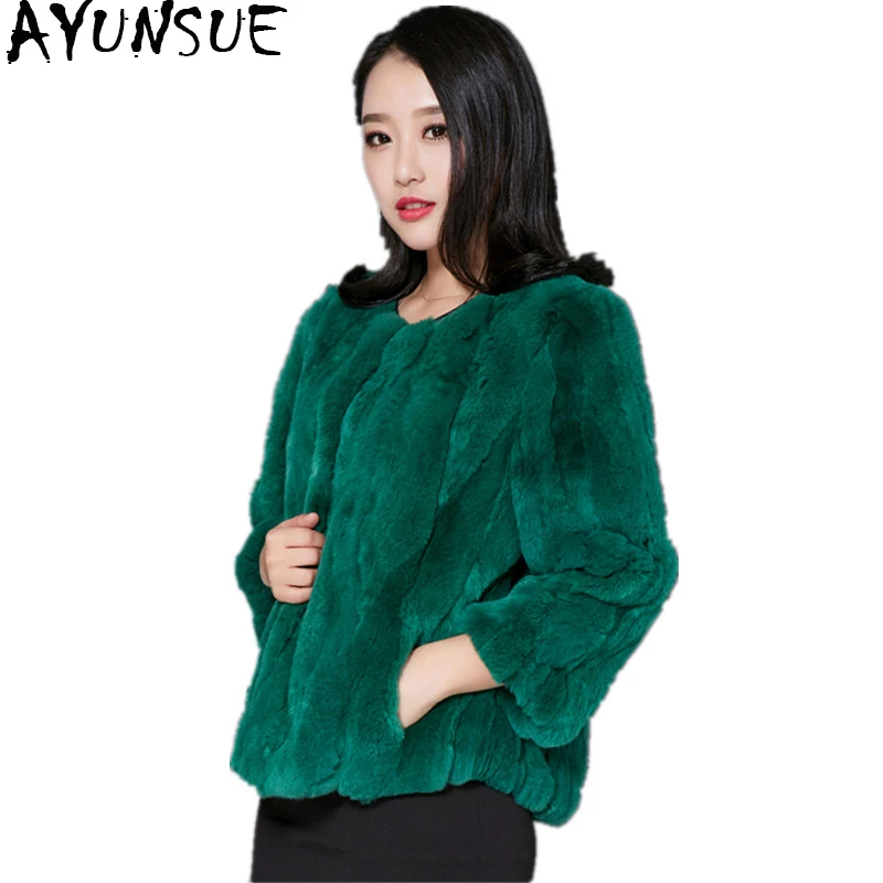 AYUNSUE Real Rex Rabbit Fur Coat Natural Fur 2020 Korean Fashion Autumn Winter Jacket Women Genuine Fur Coats clothes 116200