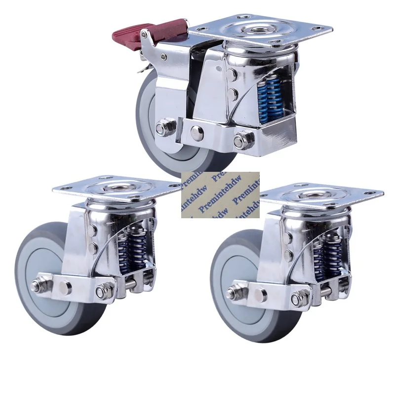 

Heavy Duty 3" 4" 5" Dual Spring Caster Castor Rotating Swivel Spring Loaded Flat Wheels Shock Absorb