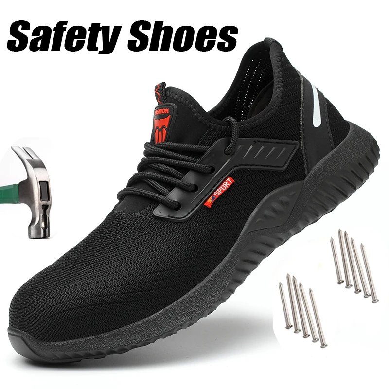 

Indestructible Shoes Large Men Safety Work Shoes with Steel Toe Cap Puncture-Proof Boots Seasons Lightweight Breathable Sneakers