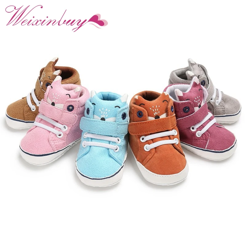 

WEIXINBUY Baby Autumn Shoes Kids Boy Girl Fox Head Lace Cotton Cloth First Walkers Anti-slip Soft Sole Toddler Sneaker Fashion