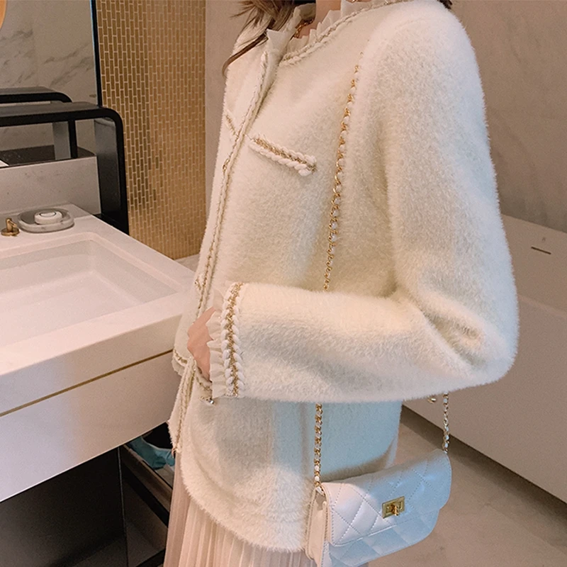 Изящный вязаный свитер имитация норки бархатное пальто женское осенне-зимнее 2021