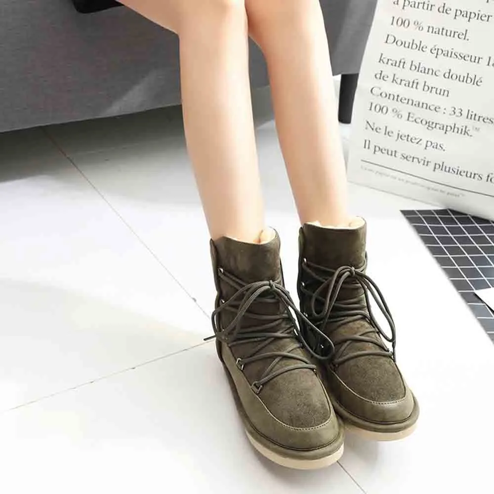 SAGACE/женские ботинки на низком каблуке со шнуровкой Женские бархатные зимние