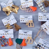 new punk tassel pearl dangle earrings set for women geometric gold metal circle hoop earrings 2021 trend set of earrings jewelry