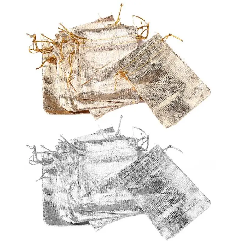 10 шт металлический Фольга органзы чехлов цвета: золотистый серебристый шнурок