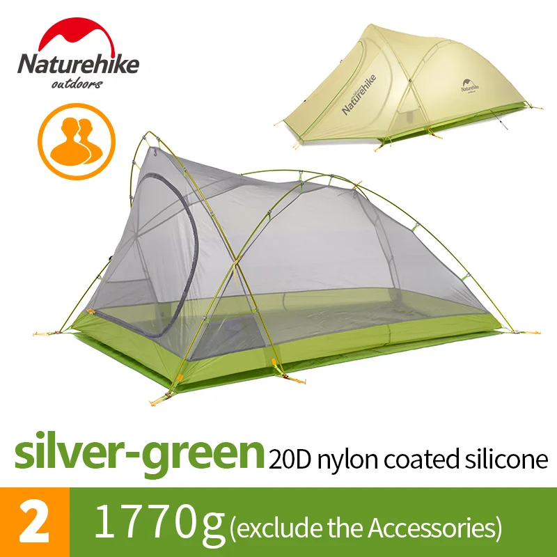 20D Green Naturehike Сверхлегкий тент cirрус 2 человека 20D нейлон с силиконовым покрытием палатка с бесплатным ковриком NH17T0071-T - Цвет: 20D Green