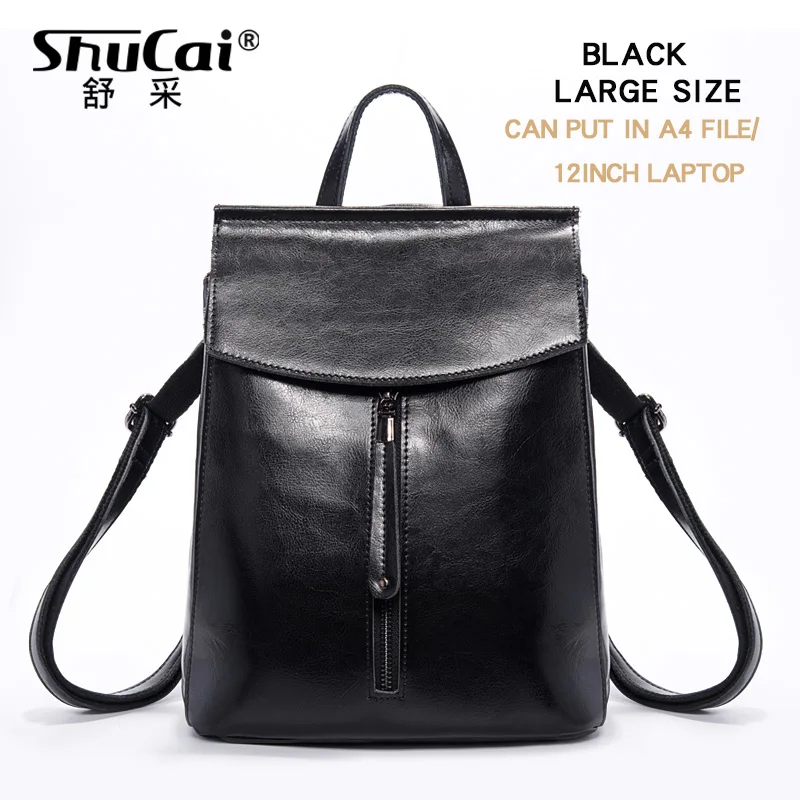 BLACK LARGE SHUCAI, винтажный женский рюкзак, для путешествий, кожаный рюкзак, кошелек, сумки для женщин,, сумка - Цвет: BLACK LARGE