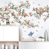 large 3d magnolia tree flower birds wall sticker living room decoration aesthetic home office decals pvc self adhesive wallpaper