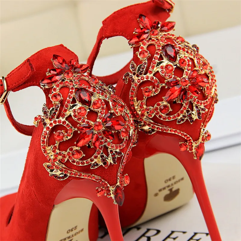 

BIGTREE Crystal Pointed Toe Wedding Shoe Fashion Buckle Shallow Summer Sandals Women High Heels Shoes Elegant Crystal Thin Heels