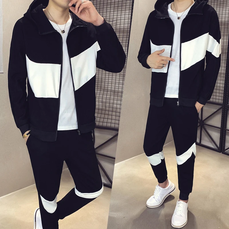 Повседневный геометрический черно-белый мужской комплект спортивный костюм с