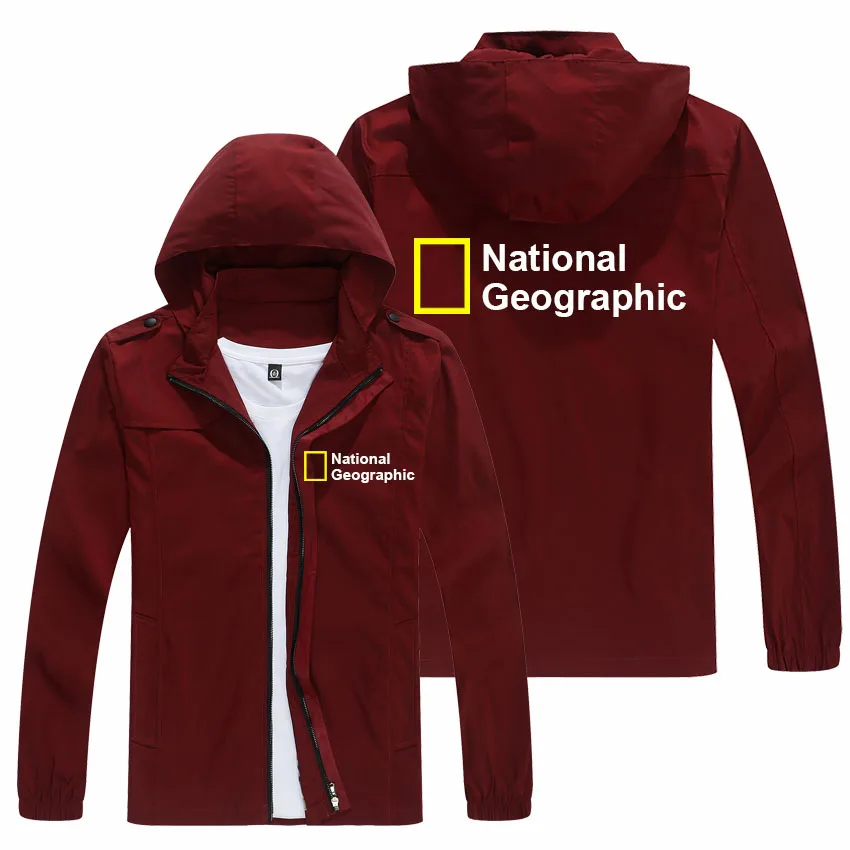 

Mens National Geographic Printed Jackets Survey Expedition Scholar Jacket Men's Fashion Outdoor Sportswear Windbreaker Hoodie