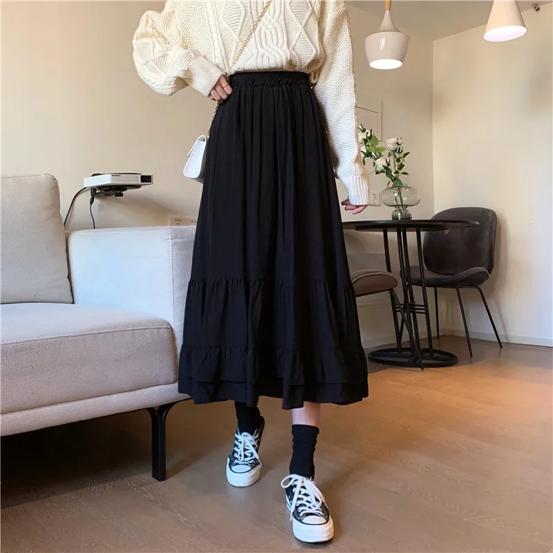 Женская плиссированная юбка макси однотонная фиолетовая повседневная черная