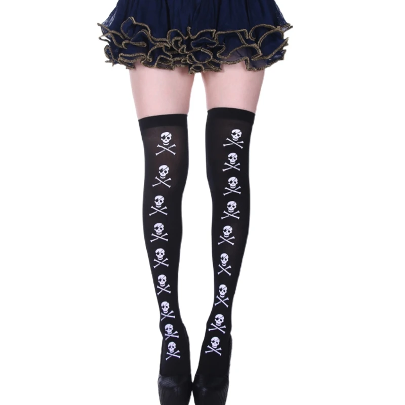 

Женские готические высокие чулки MXMA на Хэллоуин, черные чулки выше колена с принтом черепа, скелета, длинные носки, косплей Лолита, колготки