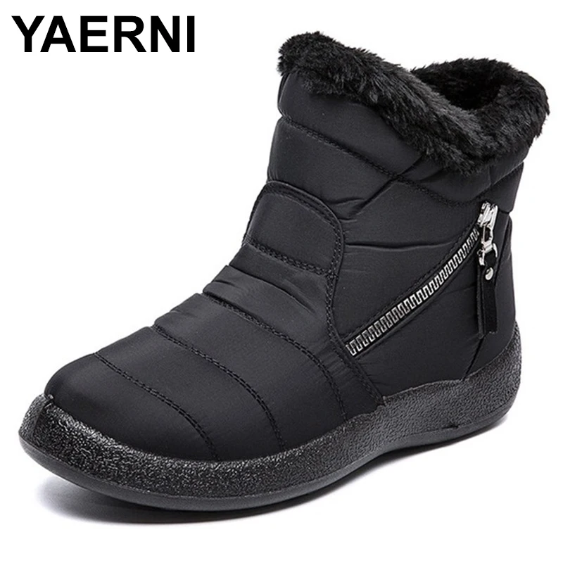 

YAERNI Women Boots 2021 New Winter Boots For Women Waterproof Warm Snow Botas Mujer Zipper Ankle Boots Low Heels Winter Shoes