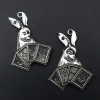 rabbit pendants domineering rabbit charms bunny poker king charms diy metal jewelry charms silver plated 4734mm a1519 4pcs