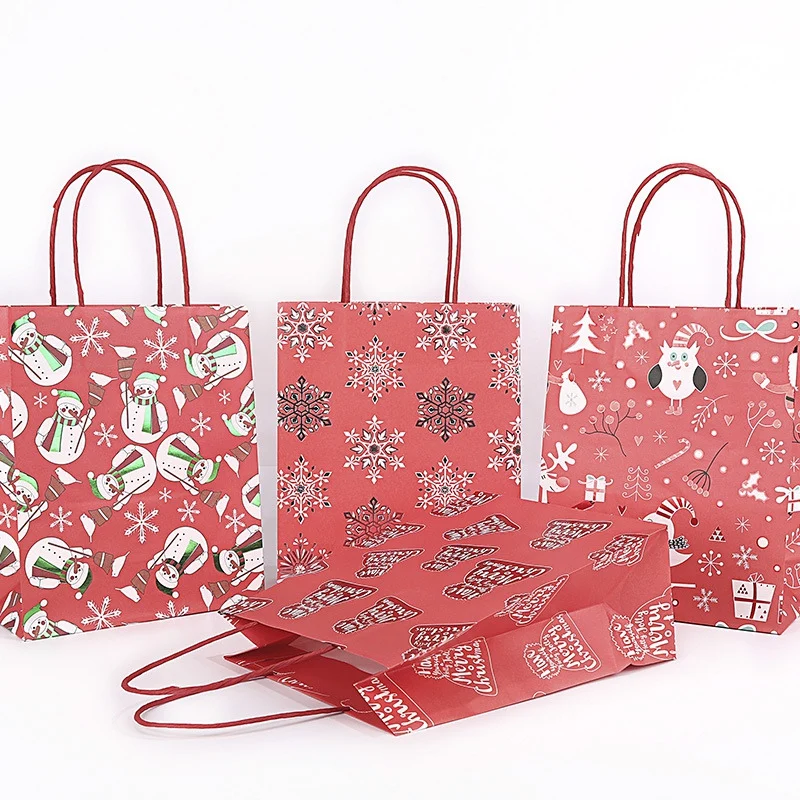 

12Pcs Christmas Gift Paper Bags Portable Biscuits Gift Goodies Holders Tote Bags Containers For Party Home Bakery Restaurant