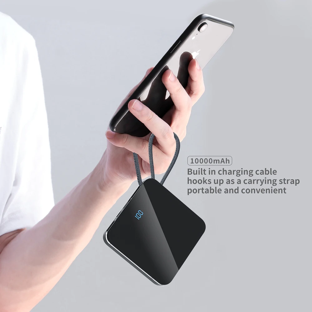 led dispaly powerbank built in cable 10000 mah mini povebank slim power bank for iphone 12 samsung vivo realme free global shipping