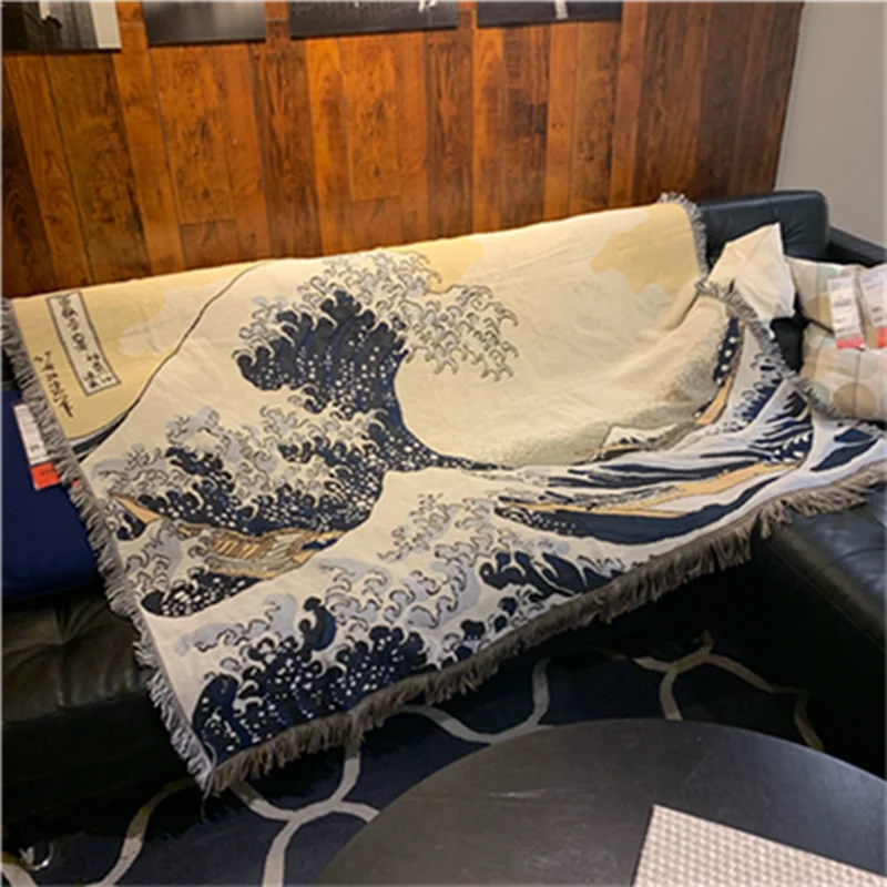 Японское одеяло Kanagawa для серфинга покрывало дивана Ukiyo-e кровати толстое вязаное