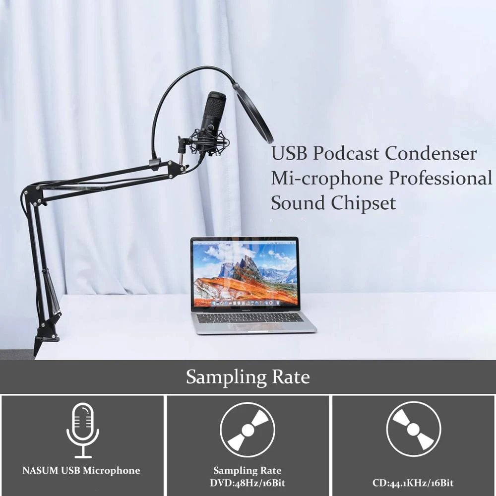 Комплект USB микрофона FELYBY с подключением и воспроизведением конденсаторный