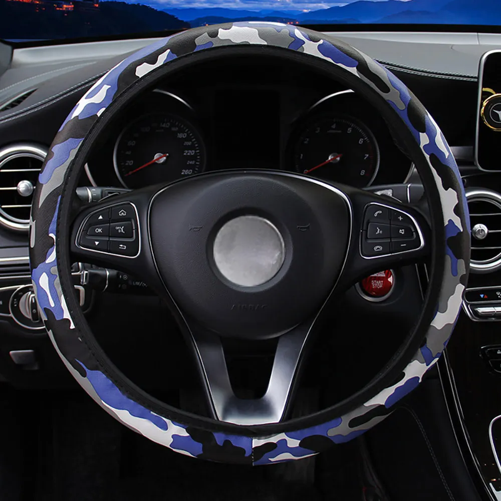 Чехол рулевого колеса автомобиля синий камуфляжный дышащий всесезонный