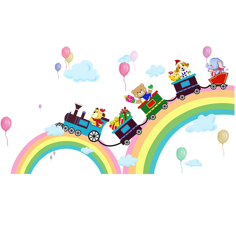 

Cartoon Rainbow Animal Wall Stickers for Kids Room Bedroom Decor Decals Mural Home Decor Living Room 3D Art Creative Wallpaper