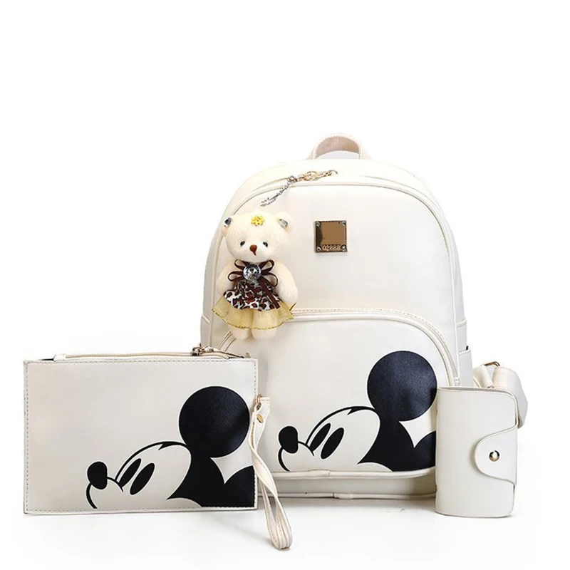 

Disney 3/PCS women bag Mickey cartoon fashion backpack leisure backpack outdoor travel bag zipper schoolbag composite PU bag