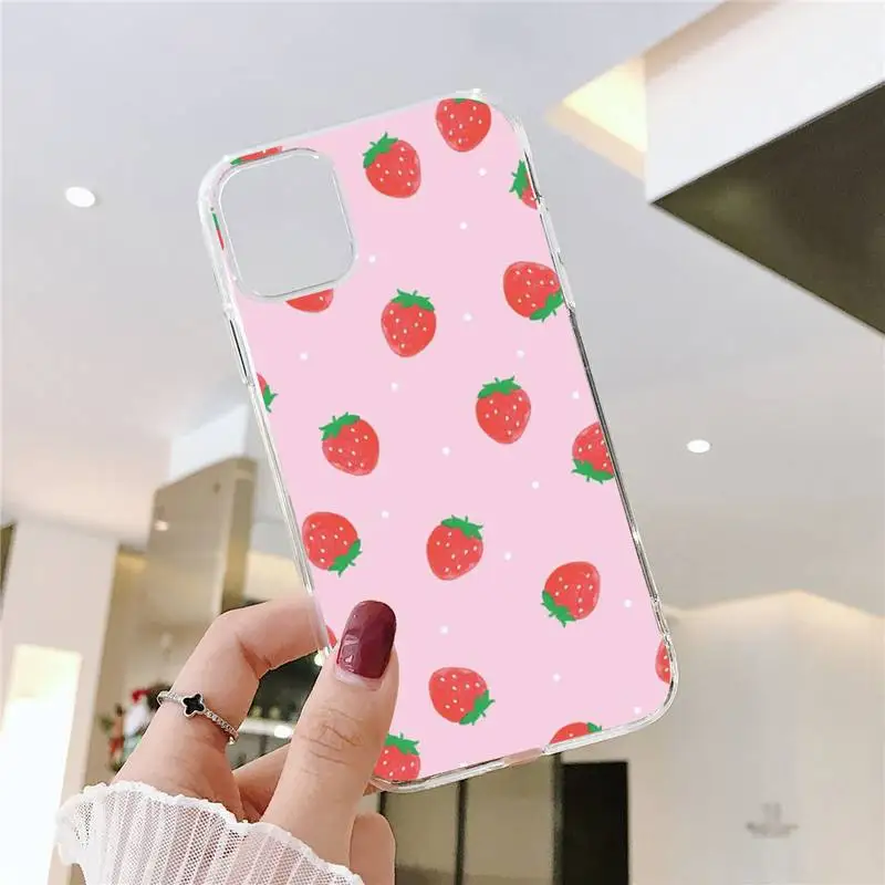 

Pink Cherries Cherry Strawberry Phone Case Transparent soft For iphone 5 5s 5c se 6 6s 7 8 11 12 plus mini x xs xr pro max