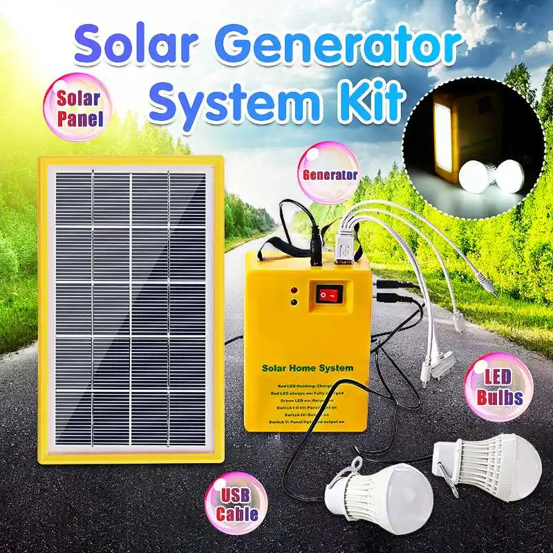 

5V USB Charger Home System Solar Power Panel Generator Battery Charger +3 LED Bulbs Light Emergency Indoor Outdoor Lighting
