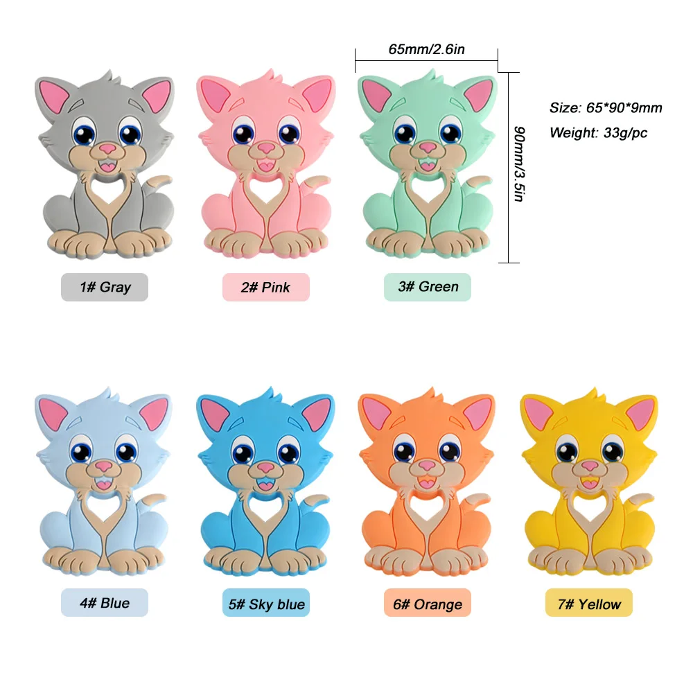 

Kovict 5/10pcs Baby Silicone Teether Cartoon Cat Food Grade Silicone Rodent Teething Toy For Teeth Tiny Rod Baby Teether Gift