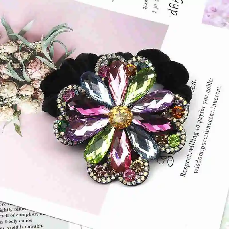 

New 1Pcs Sun Flower Buttons with Rhinestone Elastic Hair Bands for Women Hair Accessories Headbands