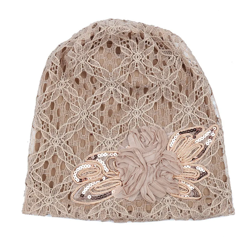 

Women Lace Flower Caps Slouchy Baggy Head Cap Beanie Hat Turban Warm Hat