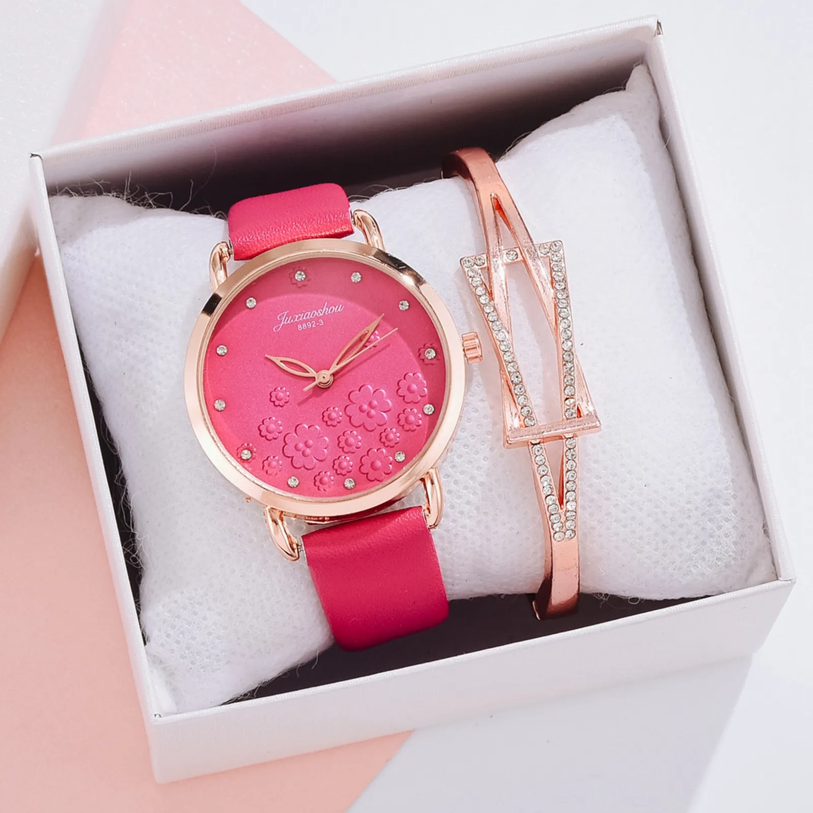 

Fashion Ladies Leather Band Bracelet Watch Set No Waterproof Sport Elegant Geometric Quartz Watch zegarek damski