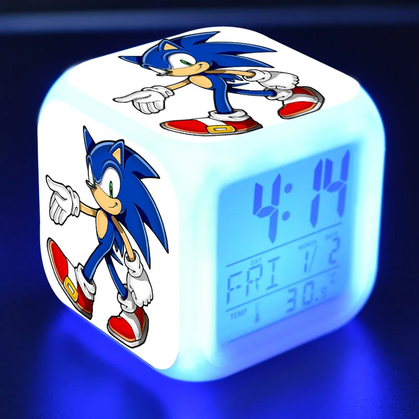 Аниме Sonic Фигурки игрушки Красочные флэш цифровой будильник светодиодный светильник украшения игрушки для рождественских подарков