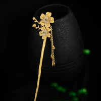 gold plated 925 sterling silver hair stick crystal cherry blossoms flower tassel hairpin luxury jewelry