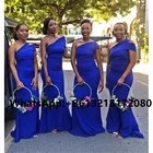 Синее платье подружки невесты Royer на одно плечо, плиссированное свадебное платье, эластичное атласное Африканское платье подружки невесты, 2021