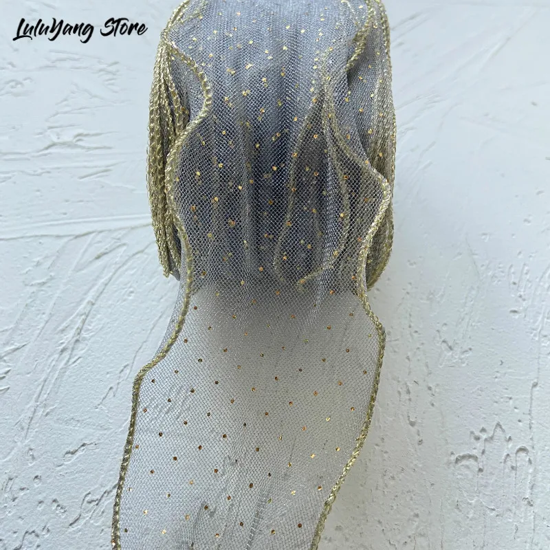20 метров Проводная марля ленты из органзы с золотой серебряной блестящей вуалью