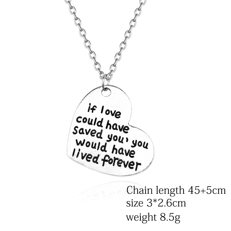 

Vintage Lettering "if Love Could Have Saved You,you Would Have Lived Forever" Necklace For Women Girls Heart Pendant Necklaces