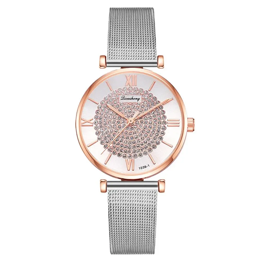 Женские часы с серебристыми кристаллами женский браслет роскошный циферблат из