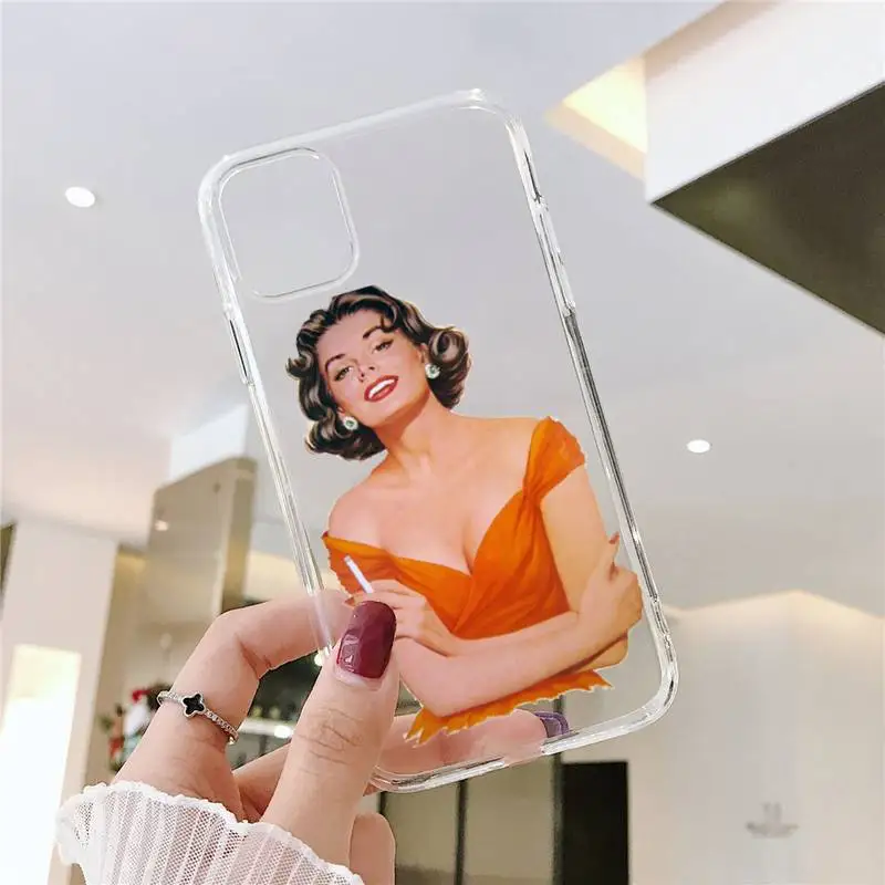 

Sexy beauty retro smoke Phone Case Transparent for iPhone 6 7 8 11 12 s mini pro X XS XR MAX Plus SE cover funda