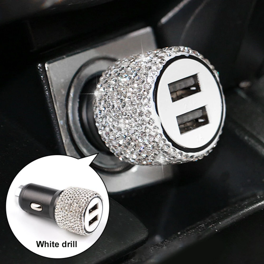 5pcs shiny car accessories set bling rhinestone kit w dual usb car charger air vent phone mount 3 in 1 charging cable and hooks free global shipping