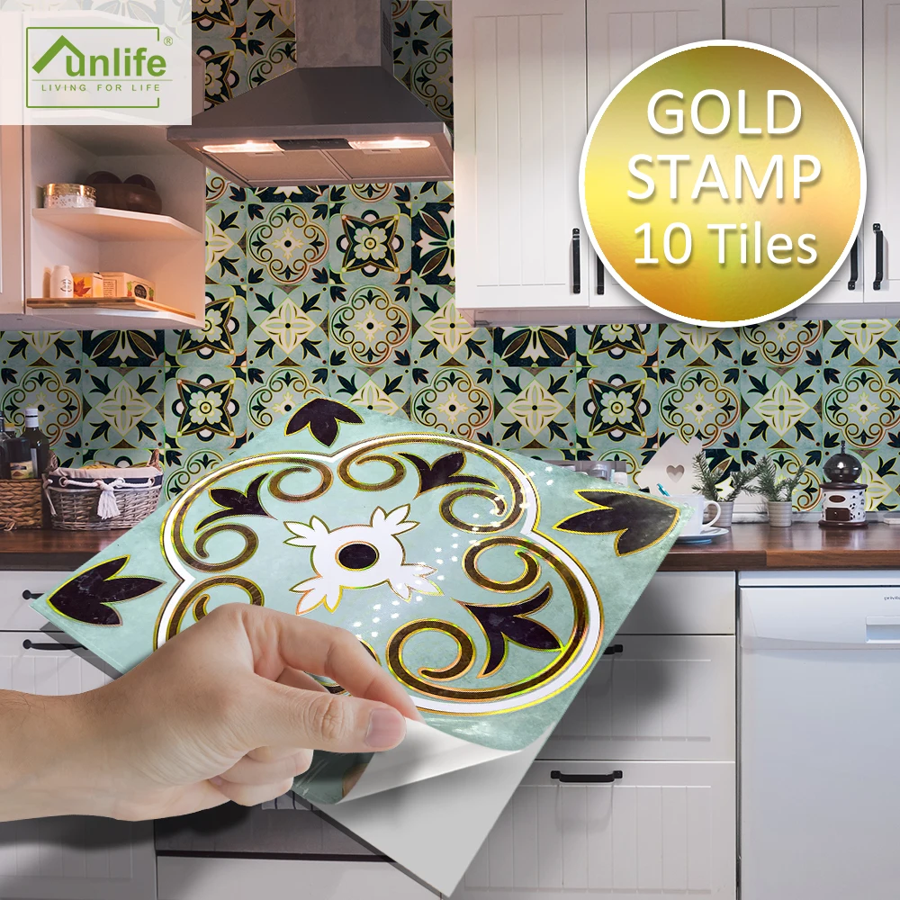 

Funlife®Позолоченная ретро-наклейка для плитки, 15 х15 см, украшение для ванной комнаты, самоклеящиеся легко моющиеся настенные наклейки для кух...