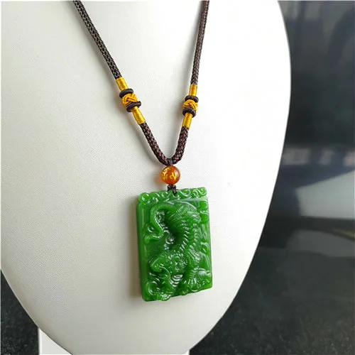 Ожерелье с подвеской из натурального зеленого китайского нефрита и тигра модное