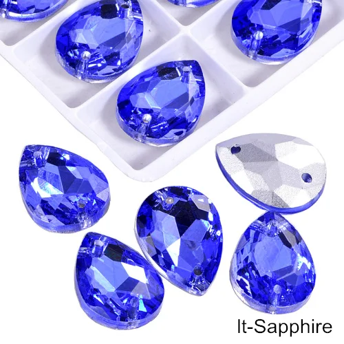 lt Sapphire 24 шт. 13x18 мм каплевидные стразы, стеклянные пришитые стразы, высокое качество, хрустальные стразы для шитья одежды B3671 - Цвет: lt Sapphire